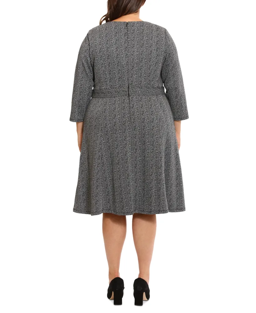 London Times Plus Size Ponte-Knit 3/4-Sleeve Midi Dress