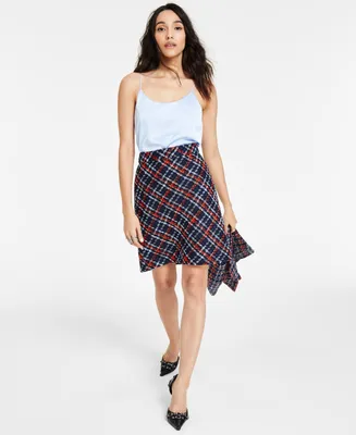 Bar Iii Women's Multi Plaid Zip-Back A-Line Skirt, Created for Macy's