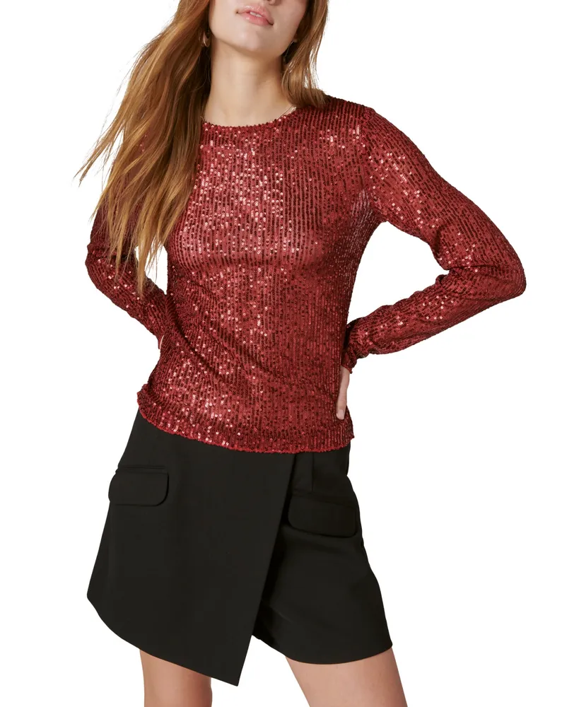 Lucky Brand Women's Sequin Knit Long-Sleeve Top