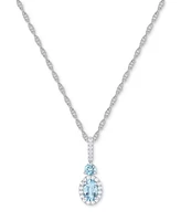 Santa Maria Aquamarine (5/8 ct. t.w.) & Diamond (1/8 ct. t.w.) Halo 18" Pendant Necklace in 14k White Gold