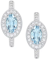 Santa Maria Aquamarine (3/8 ct. t.w.) & Diamond (1/6 ct. t.w.) Halo Small Hoop Earrings in 14k White Gold, 0.5"