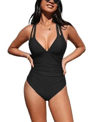 Cupshe Women's Release Happiness Ruched Cross Back One Piece Swimsuit