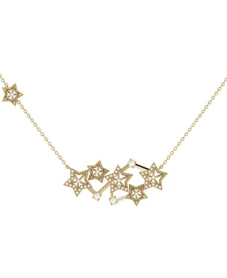 LuvMyJewelry Starburst Constellation Design Sterling Silver Diamond Women Necklace
