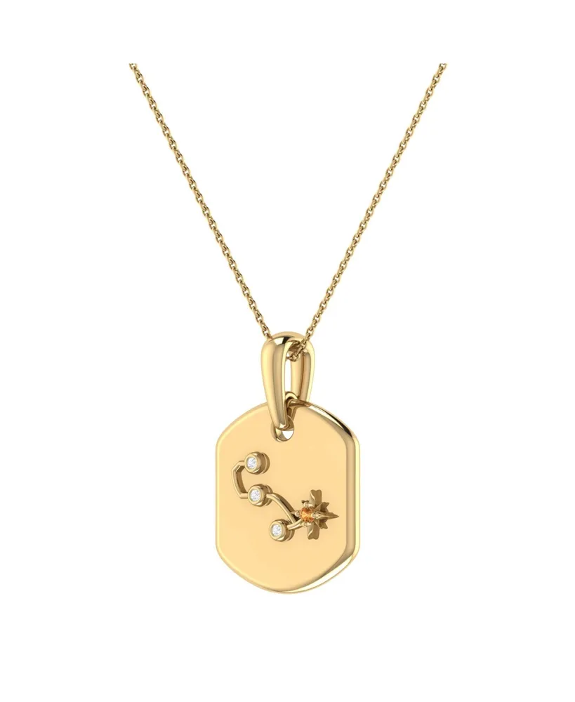LuvMyJewelry Scorpio Design 14K Yellow Gold Citrine Stone Diamond Tag Pendant Necklace