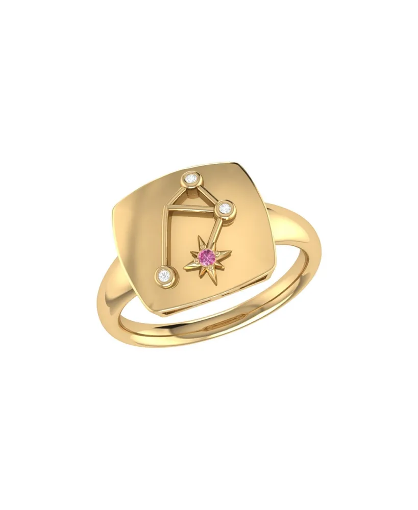 LuvMyJewelry Libra Scales Design 14K Yellow Gold Pink Tourmaline Gemstone Diamond Signet Ring