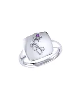 LuvMyJewelry Aquarius Water Bearer Design 14K White Gold Amethyst Gemstone Diamond Signet Ring