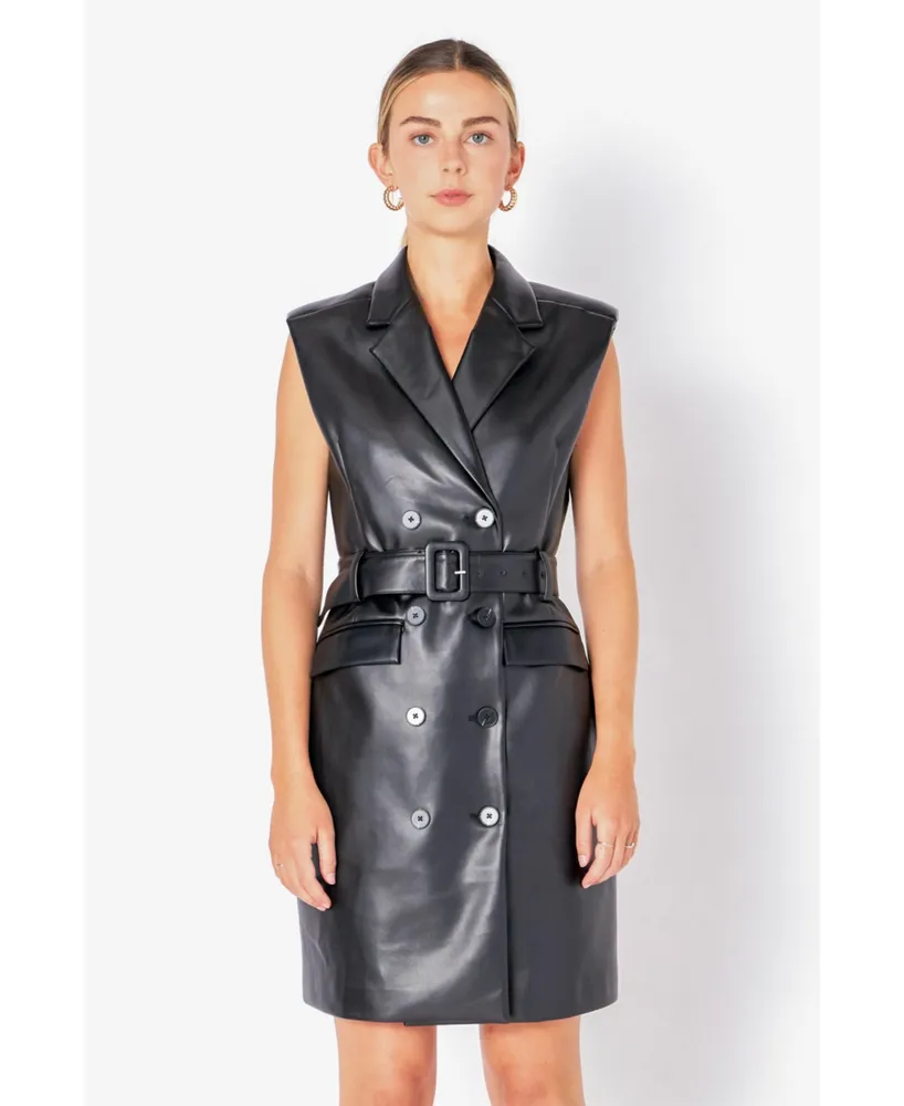 Women's Leather Double Breasted Mini Dress