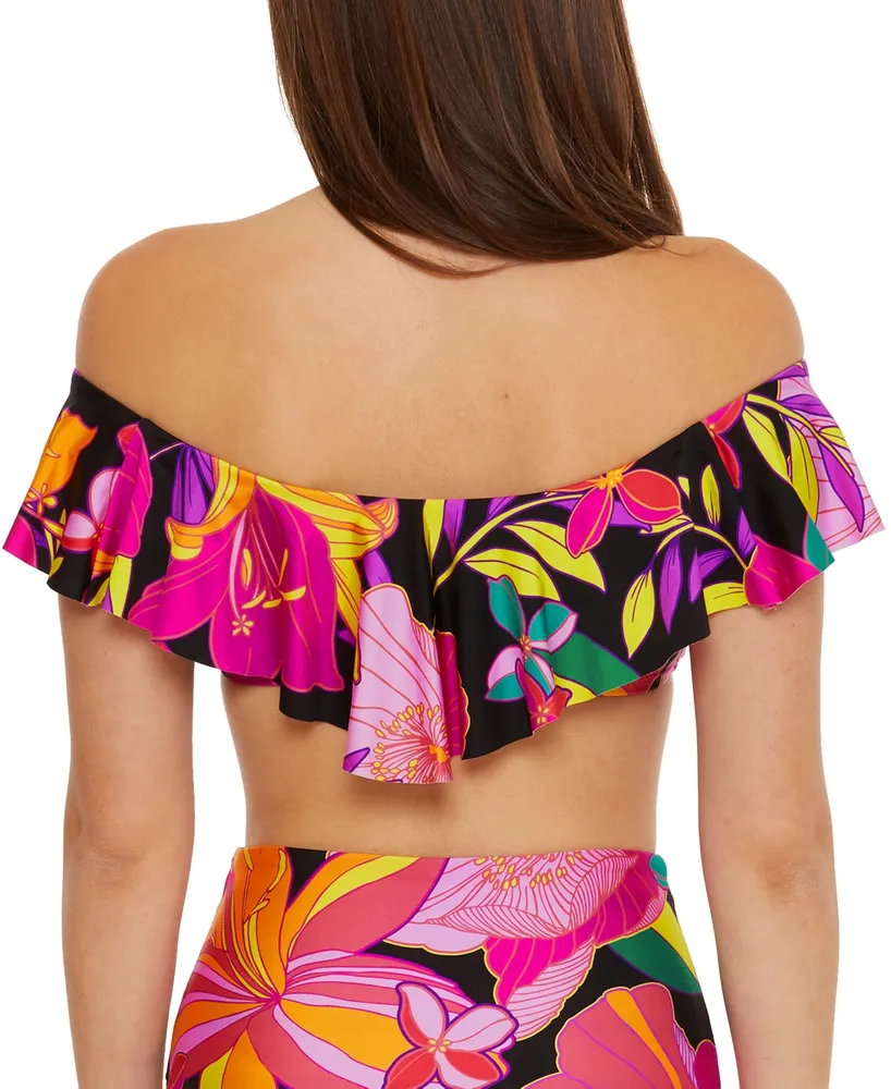 Trina Turk Women's Solar Floral Ruffled Off-The-Shoulder Bikini Top