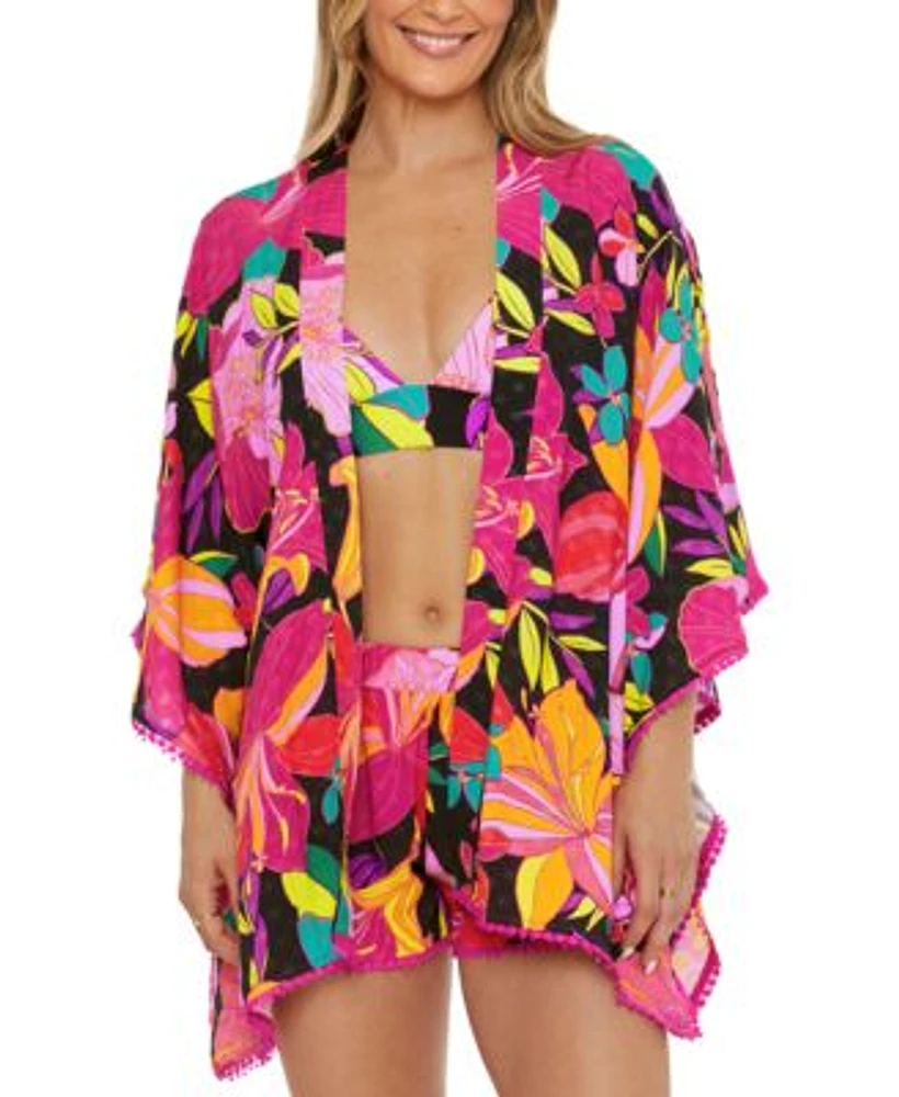 Trina Turk Womens Solar Floral Kimono Tunic Cover Up Shorts