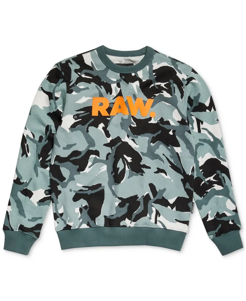 G-Star Raw Men's Classic Fit Camo Print Crewneck Logo Sweatshirt