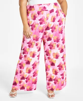 Bar Iii Trendy Plus Printed Textured Wide-Leg Pants, Created for Macy's