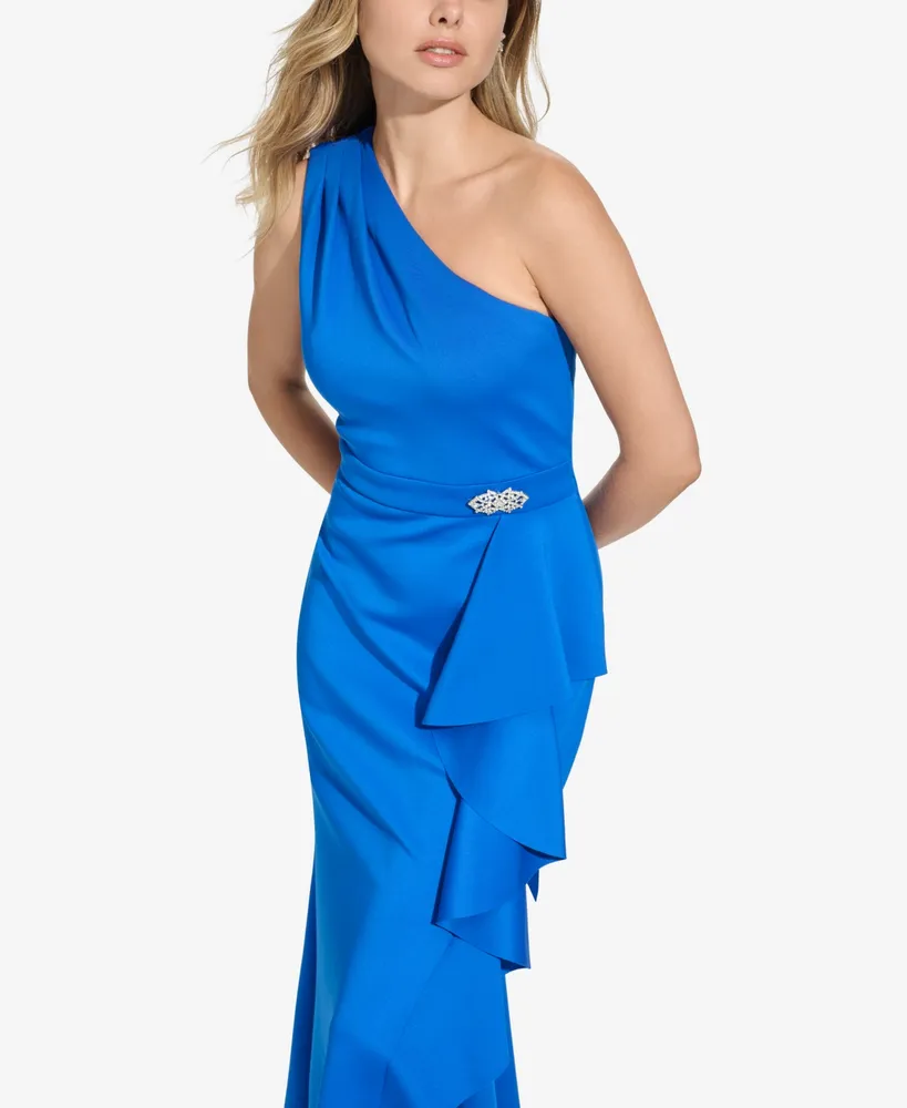 Jessica Howard Petite Ruffled One-Shoulder Gown