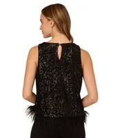 Adrianna Papell Women's Sequin Feather-Trim Top