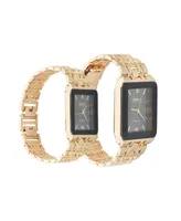 Jones New York Men and Women's Analog Shiny Gold-Tone Metal Bracelet His Hers Watch 40mm, 32mm Gift Set