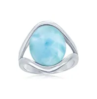 Sterling Silver Oval Larimar with Open Sides Ring