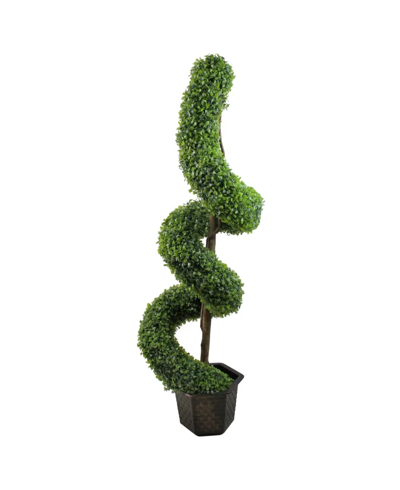 56" Potted Two-Tone Artificial Boxwood Spiral Topiary Tree