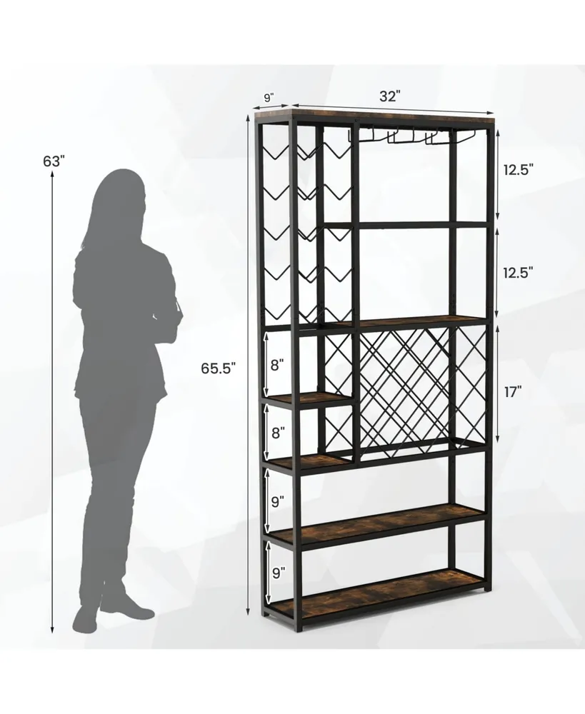 Industrial Floor Wine Rack with 3 Rows of Stemware Racks