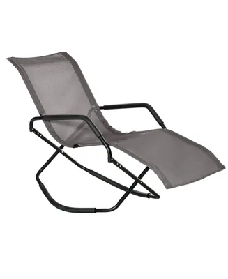 Outsunny Garden Rocking Sun Lounger, Outdoor Zero-Gravity Folding Reclining Rocker Lounge Chair for Sunbathing