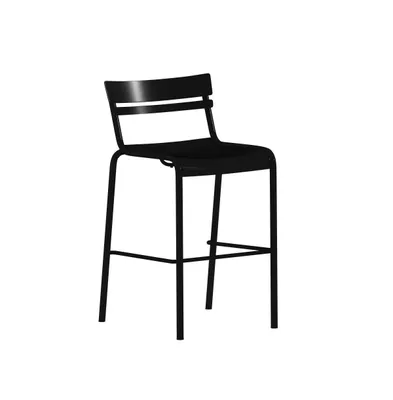 Rennes Armless Powder Coated Steel Stool With 2 Slat Back For Indoor-Outdoor Use