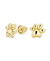 Tiny Mini Bff Animal Puppy Kitten Pet Dog Lover Cat Paw Print Stud Earrings For Women Teen Real 14K Yellow Gold Safety Clutch Screw back