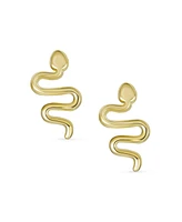 Bling Jewelry Minimalist Tiny Mini Garden Reptile Serpent Snake Stud Earrings For Women 14K Yellow Gold Safety Clutch Screw back