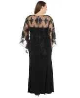 R & M Richards Plus Embroidered-Capelet Gown