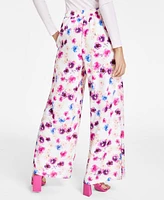 Bar Iii Women's Printed High Rise Pull-On Wide-Leg Pants, Created for Macy's