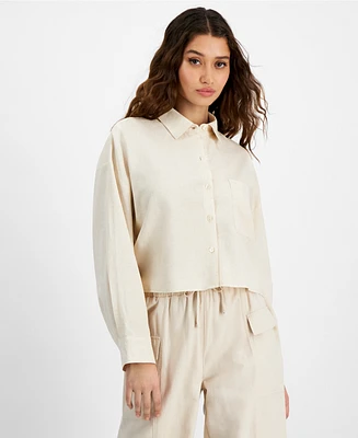 Dkny Jeans Women's Oversized Cropped Button-Front Shirt