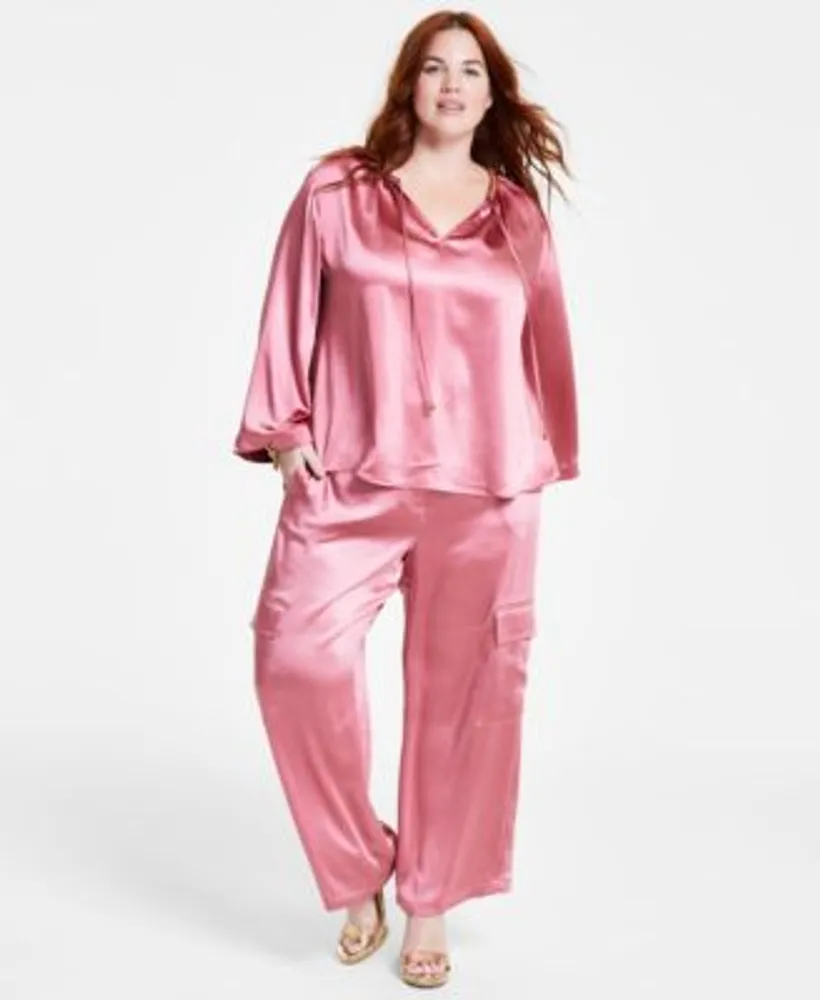 Micheal Kors Plus Size Chain Neck Kimono Sleeve Top Satin Cargo Pants