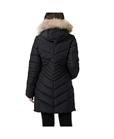 Pajar Women's Queens Faux Fur Trim Chevron Quilt Mid Length Coat