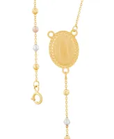 Polished Diamond Cut Rosary with Moonbeads in 14K Yellow, White and Rose Gold. - Tri