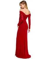 B Darlin Juniors' Metallic Shirred Off-The-Shoulder Gown