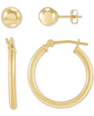 2 Pc. Set Polished Stud & Hoop Earrings in 14k Gold, 3/4 inch Hoop