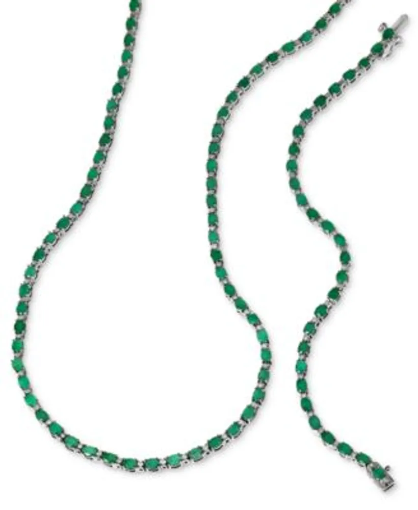 Effy Emerald Diamond Link 18 Collar Necklace Bracelet In Sterling Silver