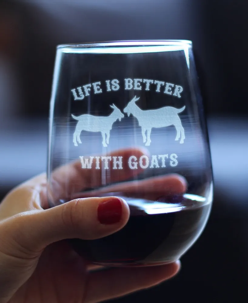 Bevvee Life is Better with Goats Funny Goat Gifts Stem Less Wine Glass, 17 oz