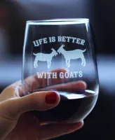 Bevvee Life is Better with Goats Funny Goat Gifts Stem Less Wine Glass, 17 oz