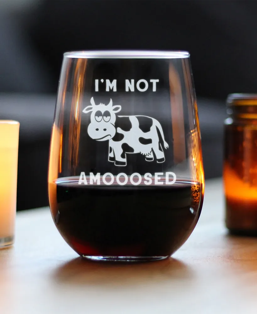 Bevvee I'm not Amooosed Funny Cow Gifts Stem Less Wine Glass, 17 oz