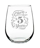 Bevvee Cheers to 5 Years 5th Anniversary Gifts Stem Less Wine Glass, 17 oz