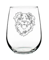 Bevvee Australian Shepherd Face Aussie Dog Gifts Stem Less Wine Glass, 17 oz