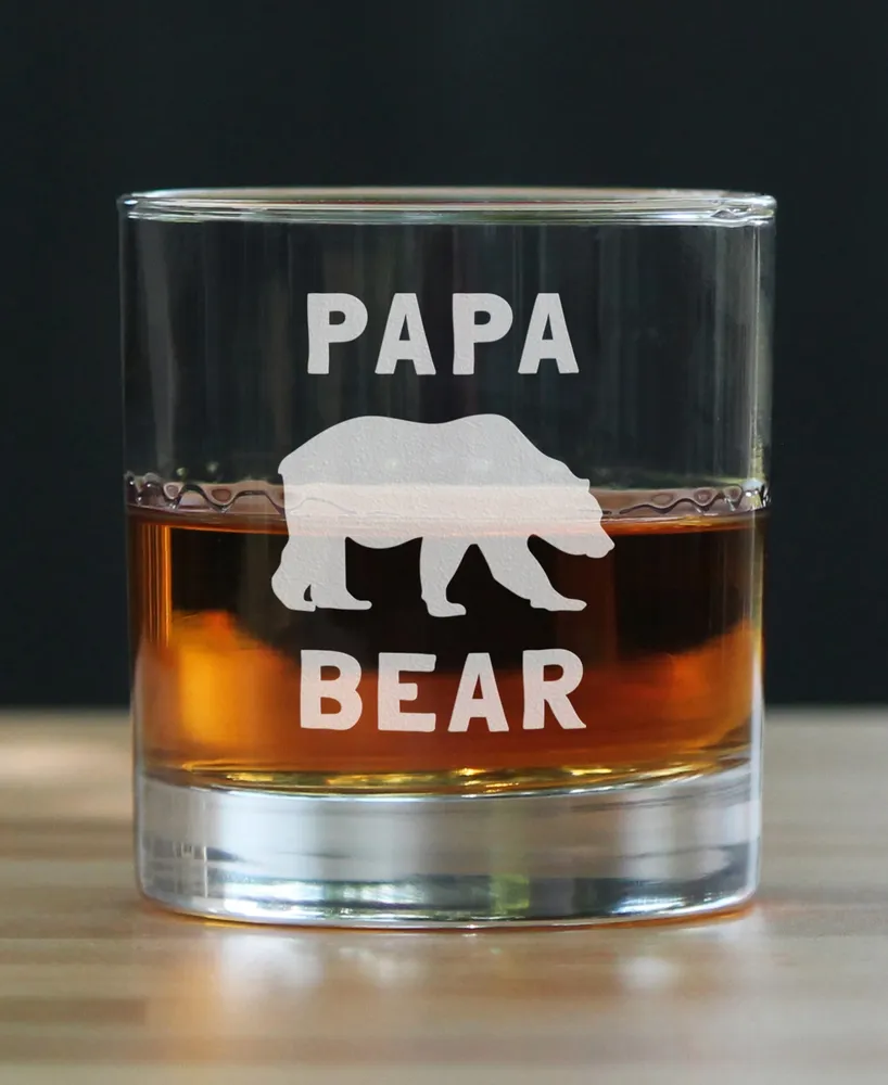 Bevvee Papa Bear Dad Gifts Whiskey Rocks Glass, 10 oz