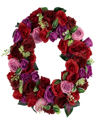 Northlight Mixed Rose Artificial Spring Floral Wreath, 24"