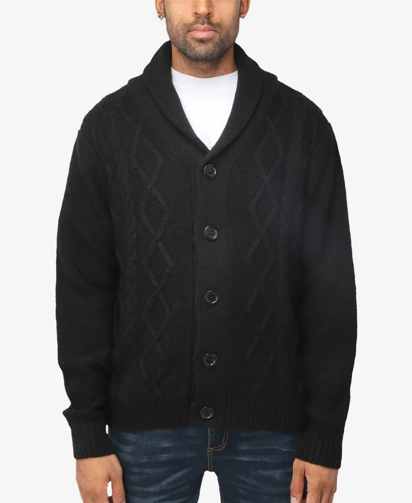 X-Ray Men's Shawl Collar Cable Knit Cardigan