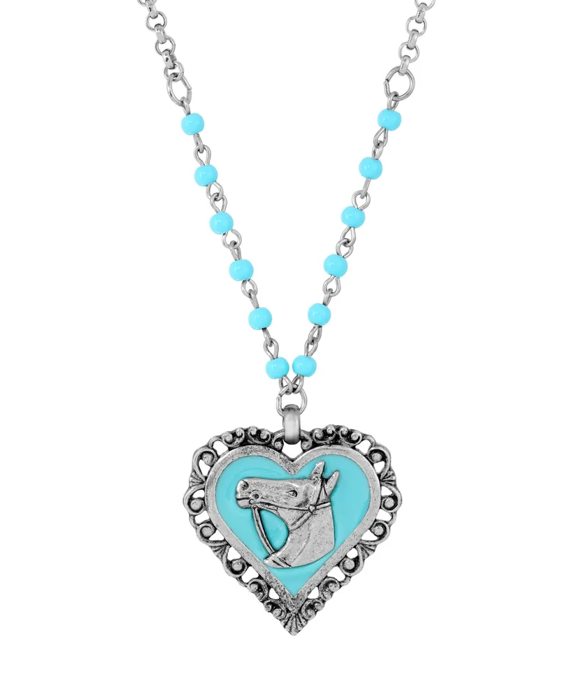 2028 Acrylic Turquoise Bead Horse Head Heart Necklace