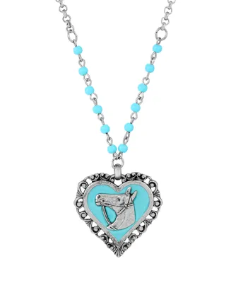 2028 Acrylic Turquoise Bead Horse Head Heart Necklace