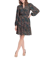 London Times Women's Split-Neck Bubble-Crepe Fit & Flare Dress