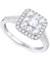 Diamond Princess & Round Halo Ring (1 ct. t.w.) in 14k White Gold