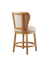 Madison Park 22" Stewart Wide Wood Upholstered 360 Degree Swivel Counter Stool