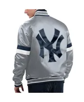 Men's Starter Gray Distressed New York Yankees Home Game Satin Full-Snap Varsity Jacket