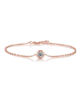 Sterling Silver 18k Rose Gold Plated with 0.50ct Lab Created Moissanite Solitaire Station Charm Adjustable Bracelet