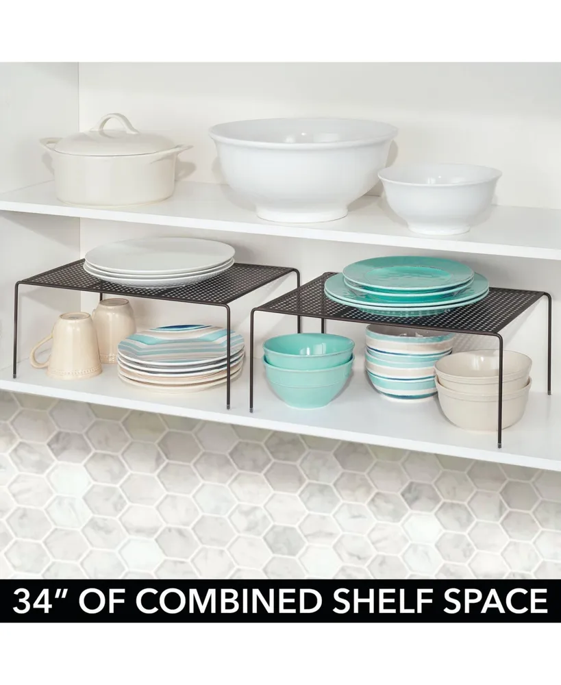 mDesign Raised Metal Storage Shelf Rack for Kitchen Pantry, 2 Pack